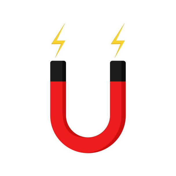 Czerwona czarna ikona podkowa magnetyczna. Przedmiot elektromagnetyczny do przyciągania i odpychania przedmiotów żelaznych oraz symbol marketingowej widowni wektorów przyciągania - Wektor, obraz