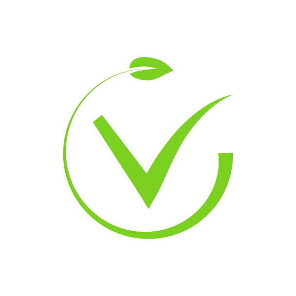 Eco check mark green. Approved without synthetics and choosing right nature solution downloading and installing web addons is vector completed - Vector, Image