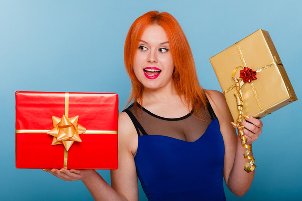 Girl holding gift boxes - Zdjęcie, obraz