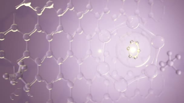 εξαγωνικό άτομο ή μόριο για την ιατρική επιστήμη υπόβαθρο. Αφηρημένη χημική δομή, 3d animation  - Πλάνα, βίντεο