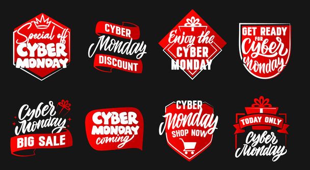 The set of lettering badges for Cyber Monday. The vector illustration in the retro style - Vector, Image