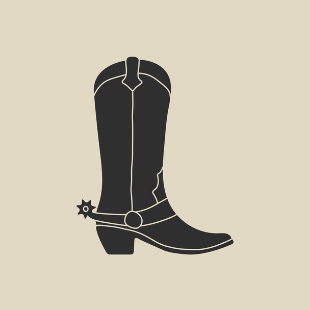 Wild west vintage element in flat, line style. Hand drawn vector illustration of old western cowboy boot fashion style, cartoon design. Cowboy patch, badge, emblem, logo. - Vector, Image
