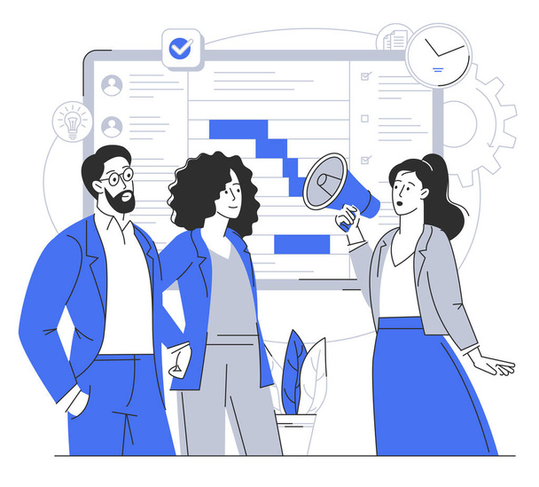 Teamwork business collection. Timeline and business planning, deadline concept. People launching startup. Flat vector illustration. - Vector, Image