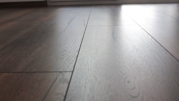 New laminate flooring. Laminated parquet with brown wooden texture - Footage, Video