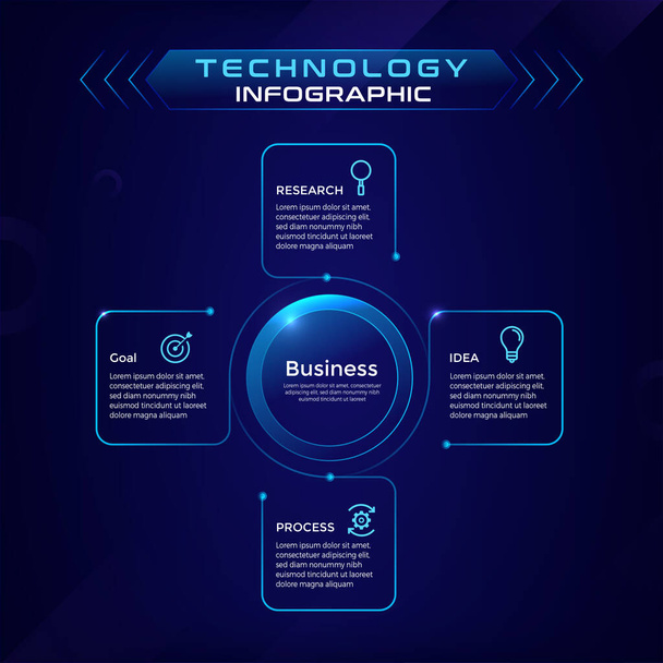 Παρουσίαση Τεχνολογία Business Infographic με κύκλο και τέσσερις επιλογές για να παρουσιάσει γράφημα, διάγραμμα, επιχειρηματική ιδέα-Vector εικονογράφηση - Διάνυσμα, εικόνα