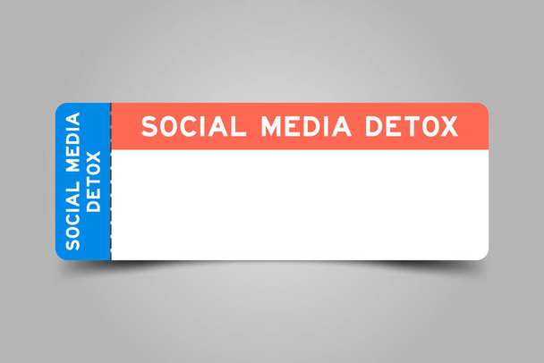Blauw en oranje kleur ticket met woord sociale meida detox en wit kopieerruimte op grijze achtergrond - Vector, afbeelding