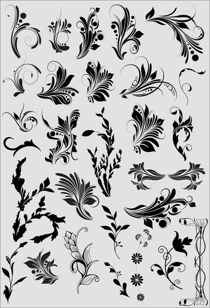 Conjunto de elementos de florecimiento de forma negra
 - Vector, imagen
