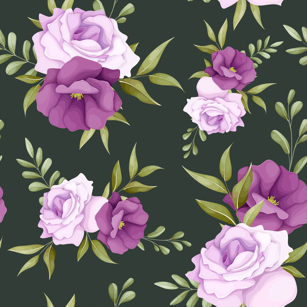 美しい紫色の花とエレガントな花のシームレスなパターン - ベクター画像
