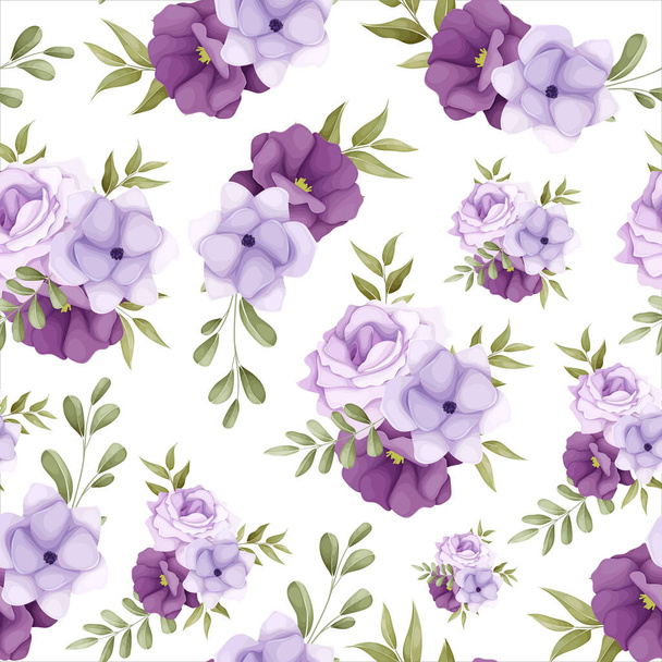 elegante patrón floral sin costuras con hermosa flor púrpura - Vector, Imagen
