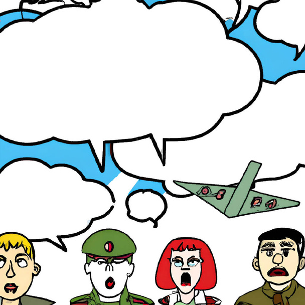 people talking about war with empty text comic strip cartoon style illustration - Photo, Image