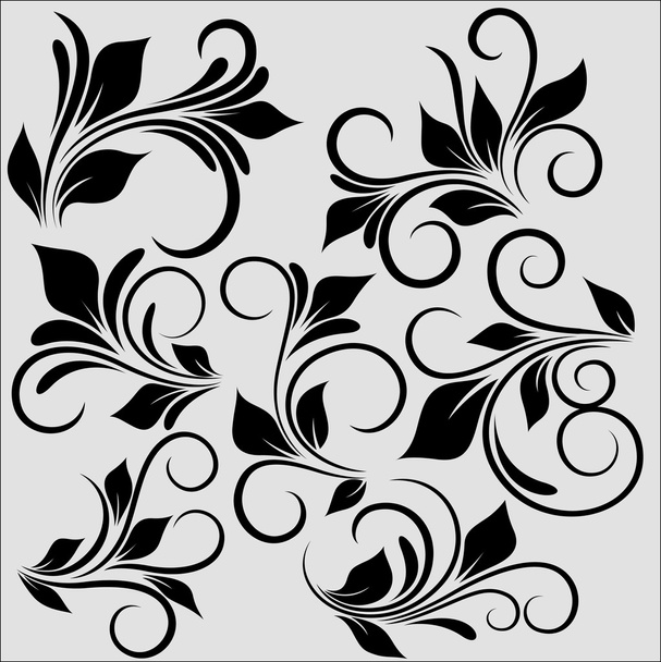 Black Shape Flourish Leaf Elements - Vector, Image