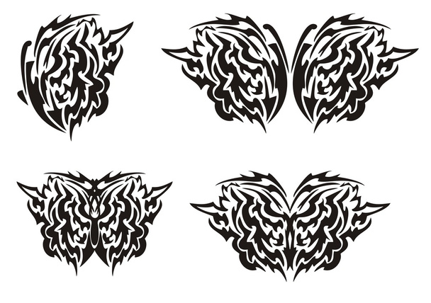 Tatuaggio di ali di farfalla tribale. Nero sul bianco
 - Vettoriali, immagini