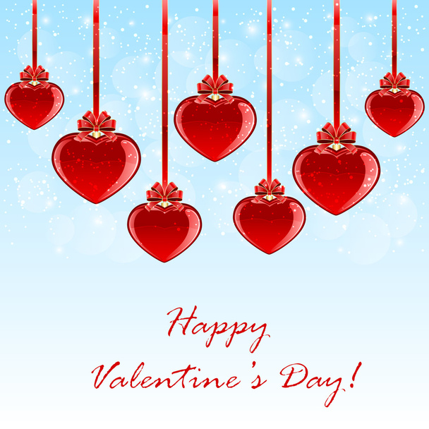 Blue background with red hearts - Vector, afbeelding