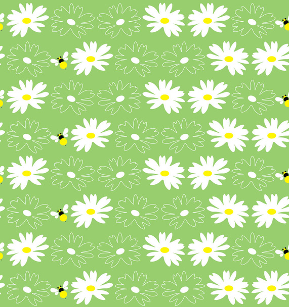 Flower seamless pattern backgroun. Daisy Seamless Pattern. Daisy Seamless Pattern with bee - ベクター画像