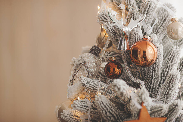 Christmas background. Xmas celebration. Christmas tree. Decorated christmas tree. - Photo, image