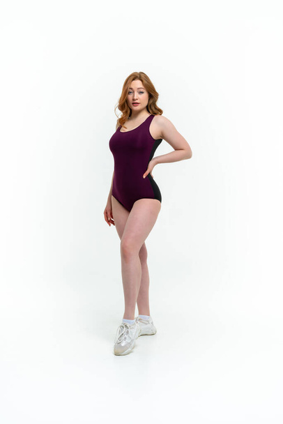 model size posing bodysuit on white background - Photo, image