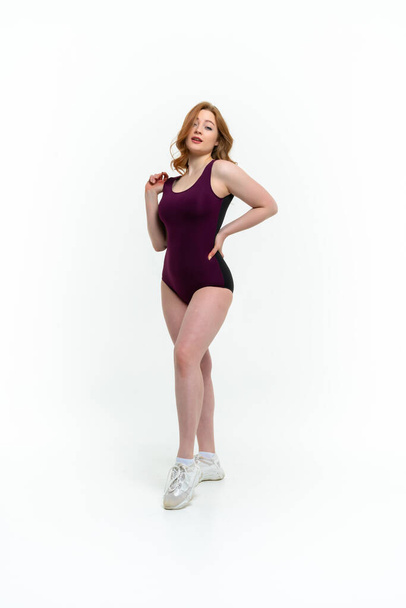 model size posing bodysuit on white background - Φωτογραφία, εικόνα