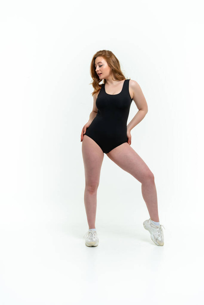 model size posing bodysuit on white background - Photo, Image