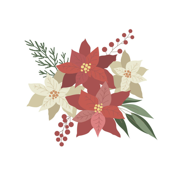 Christmas Bouquet and Arrangement with Poinsettia. Vector Illustration. - Vector, afbeelding