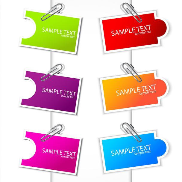 Colorful paper card with clip - Vektor, kép
