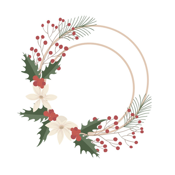 Christmas Wreath with Holly. Vector Illustration. - Vector, afbeelding