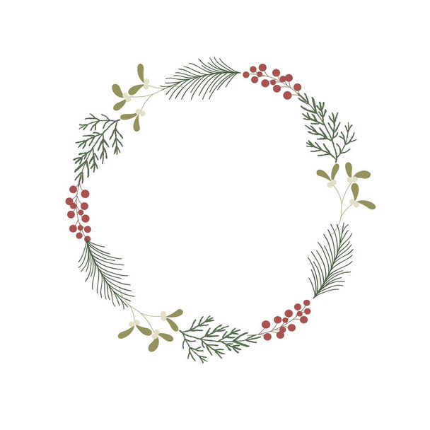 Christmas Wreath with Mistletoe. Vector Illustration. - Vektör, Görsel