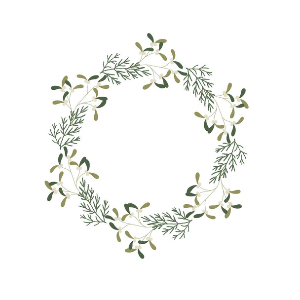 Christmas Wreath with Mistletoe. Vector Illustration. - Vector, imagen