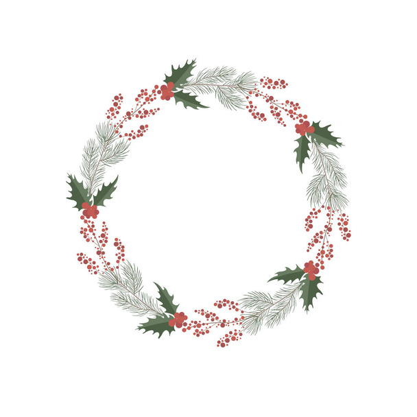 Christmas Wreath with Holly. Vector Illustration. - Vektor, Bild