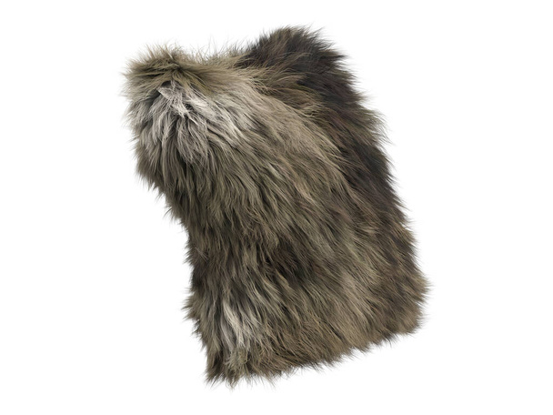 Brown fluffy square eco fur throw pillow. Accent pillow with cotton fabric base and long pile on white background. Mid-century, Farmhouse, Chalet, Scandinavian interior. 3d render - Photo, Image