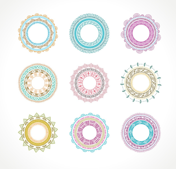 Tribal, Bohemian Mandala background with round ornaments, patterns and elements - Vector, Imagen