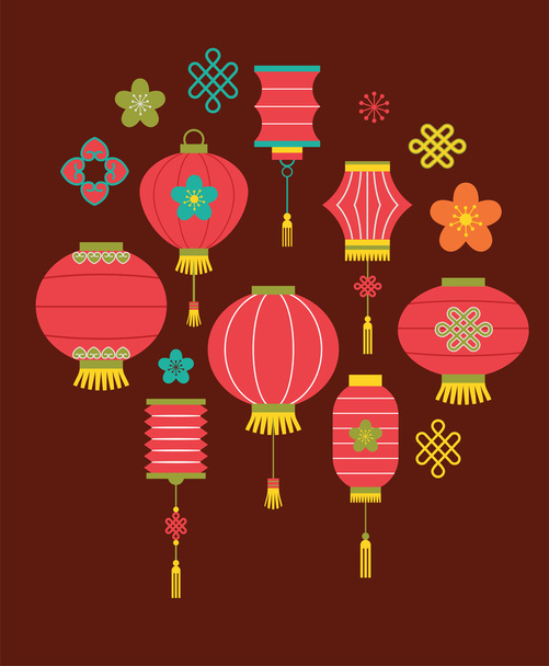 Chinese New Year background with lanterns - Vektori, kuva