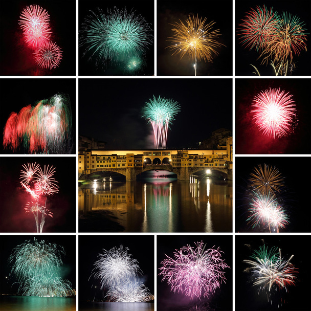 Collage with fireworks in Florence - Photo, Image