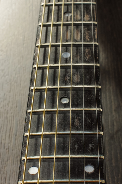 Acoustic guitar fretboard perspective - Photo, Image