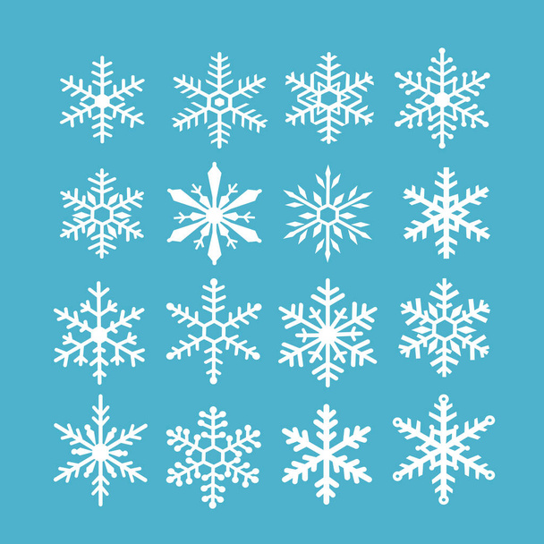 Schöne weiße Schneeflocke Winterset, Sammlung von Weihnachten und Neujahr Element Icon-Design auf blauem Hintergrund, Kristall Schneeflocke gefroren Silhouette Vektor Illustration  - Vektor, Bild
