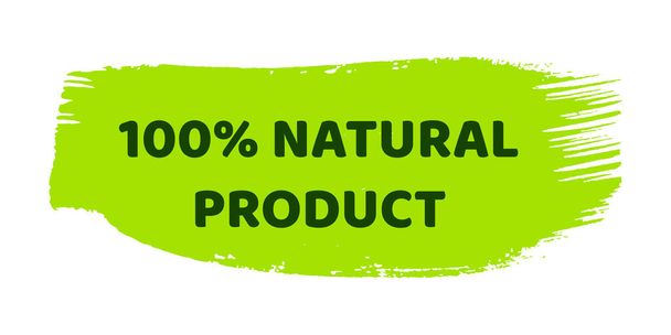 Green natural bio label. The inscription 100% Natural Product on green label on hand drawn stains. Vector illustration - Vektori, kuva