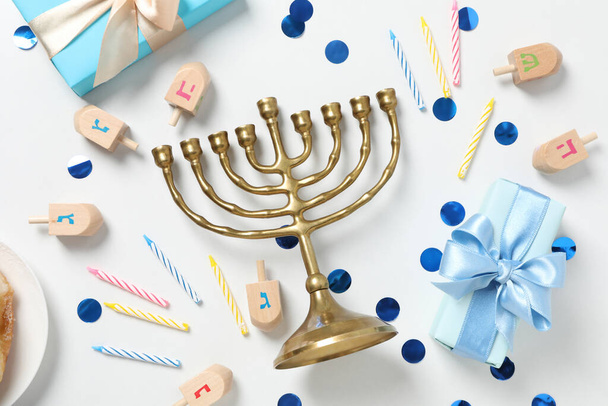 Concept of Jewish holiday, compositions for Hanukkah - Photo, Image