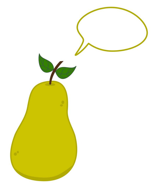 El fruto jugoso de la pera amarilla con la burbuja parlante - el vector - Vector, imagen