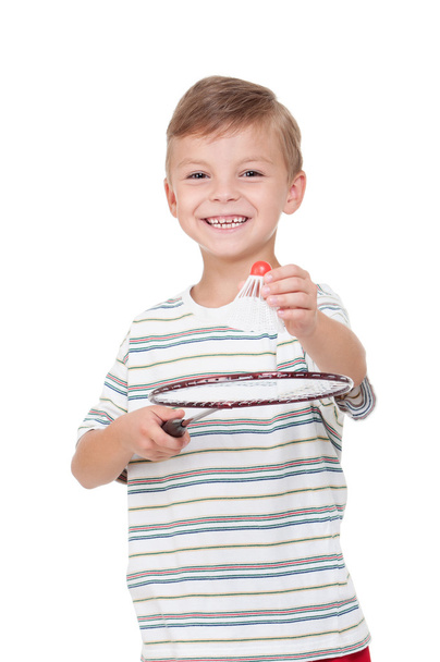 Niño con raqueta de bádminton
 - Foto, Imagen