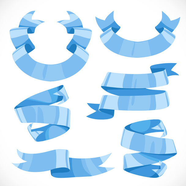 Набор векторных праздничных голубых лент различных форм для украшения
  - Вектор,изображение