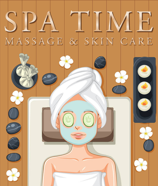 Spa massage en huidverzorging poster ontwerp illustratie - Vector, afbeelding