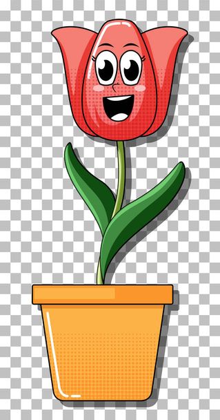 Personaje de dibujos animados de flor en ilustración de olla - Vector, imagen