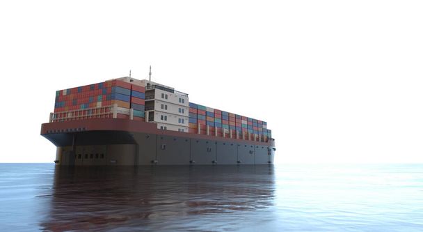 3d rendu cargo ou navire avec des conteneurs dans l'océan isolé sur blanc - Photo, image