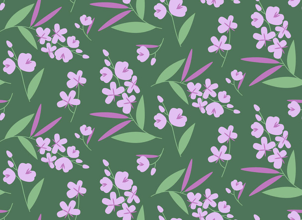 Seamless pattern with fireweed. Design in flat style. - Vector, Image