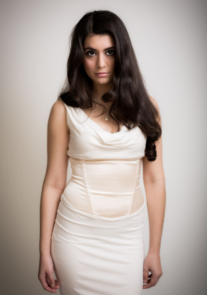 Portrait of a Beautiful Young Brunette Woman in a Long Dress - Photo, Image
