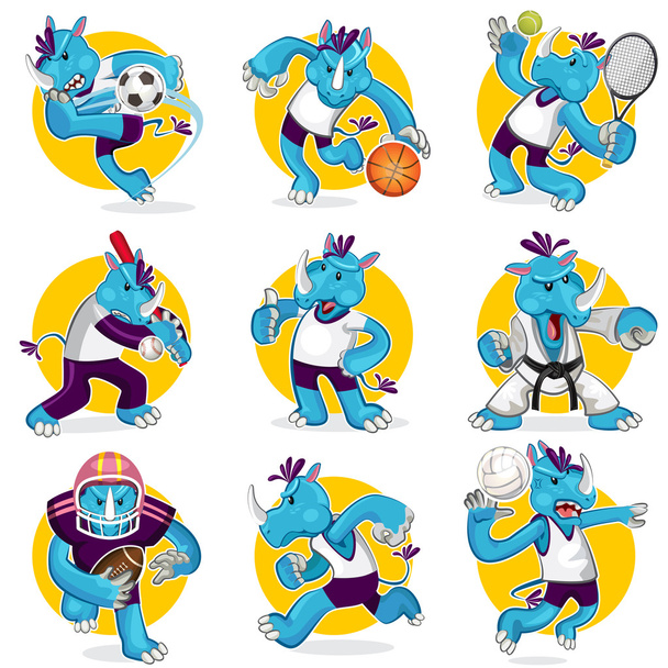 Rhino Sports Mascot Collection Set - Vector, Image