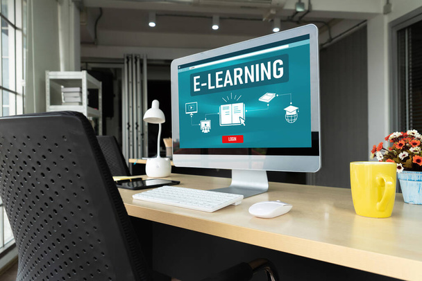 E-learning website with modish sofware for student to study online on the internet network - Photo, Image