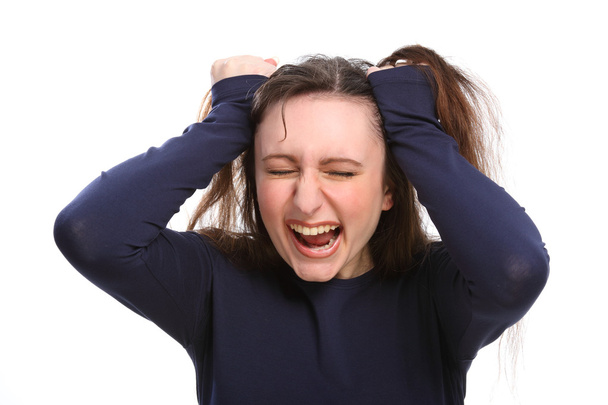 Young woman angry frustrated having bad hair day - Valokuva, kuva