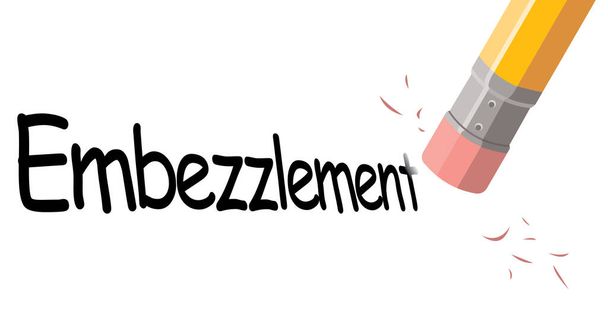 word embezzlement erased with pencil top eraser - Vector, Image