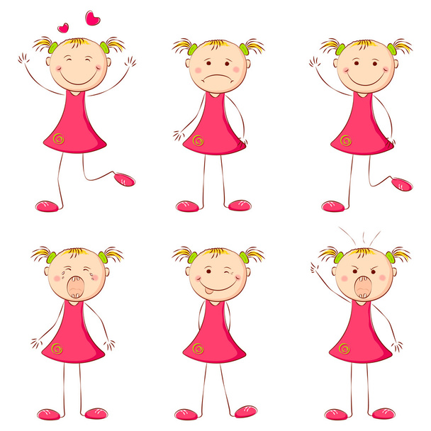 Girl in Different Mood - Vector, Image