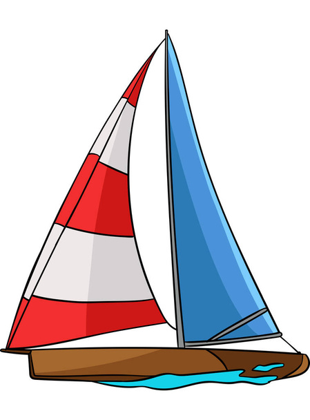 This cartoon clipart shows a Sailing illustration. - Vettoriali, immagini